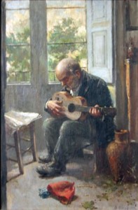 Man Playing Guitar Near Window painting