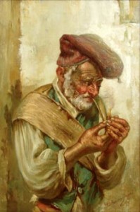 Man Lighting Pipe painting