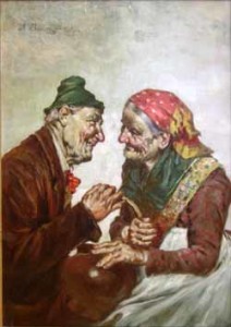 Old Couple with Brown Pot painting