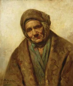 Old Woman with Shawl painting