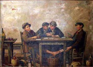 Four Boys Playing Cards painting