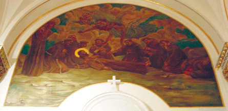 Principal Episodes in the Life of St. Francis of Assisi, mural above side altar. Photograph ©2007 Janice Carapellucci. Used with permission.
