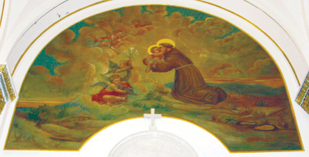 Principal Episodes in the Life of St. Francis of Assisi, mural above side altar. Photograph ©2007 Janice Carapellucci. Used with permission.